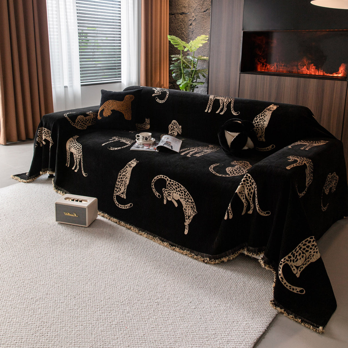Leopard Sofa Cover Blanket Stylish Furniture Protector Throw for Couches & Loveseats