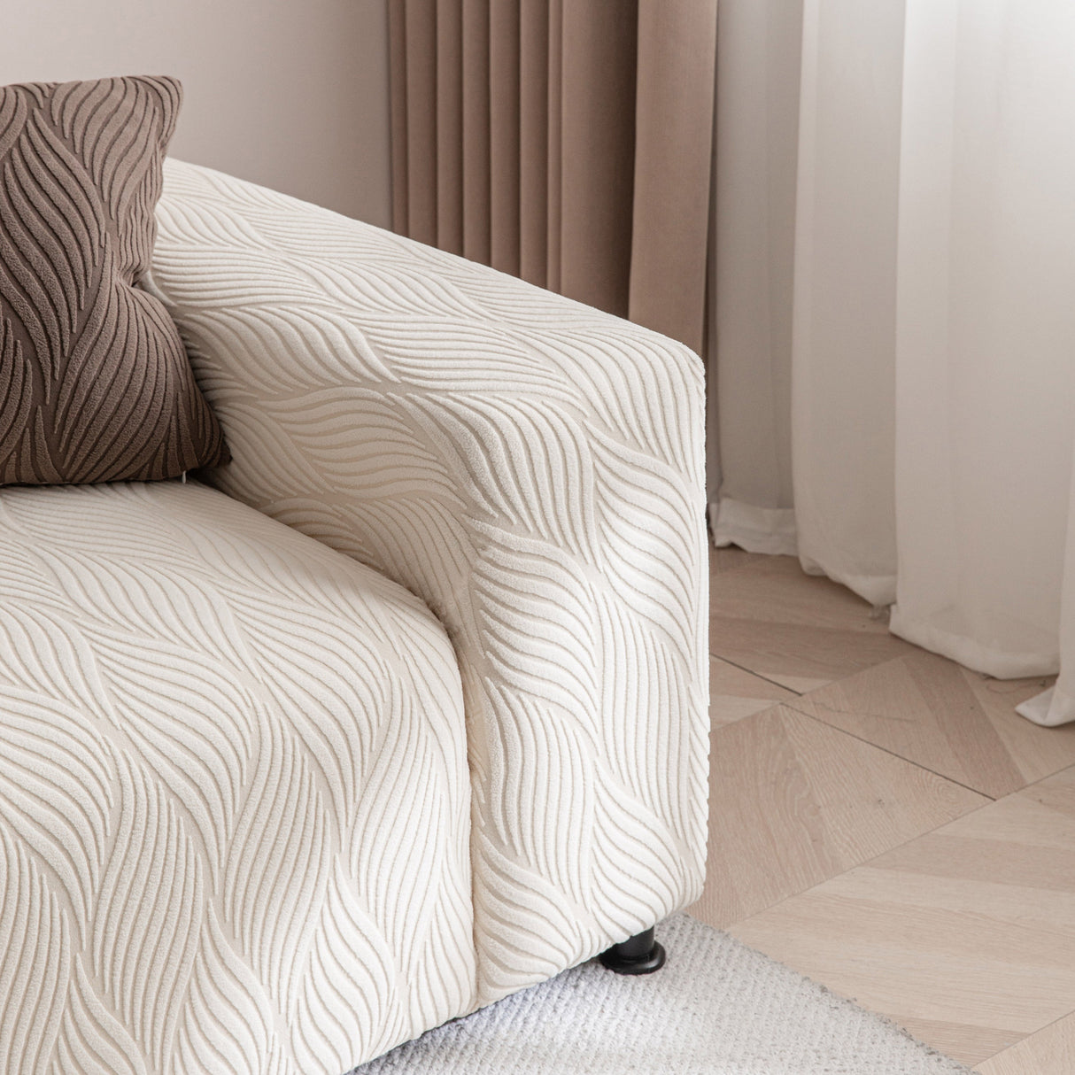 Modern Wavy Jacquard Sofa Slipcover, High Stretch Sofa Cover with 3D Organic Texture