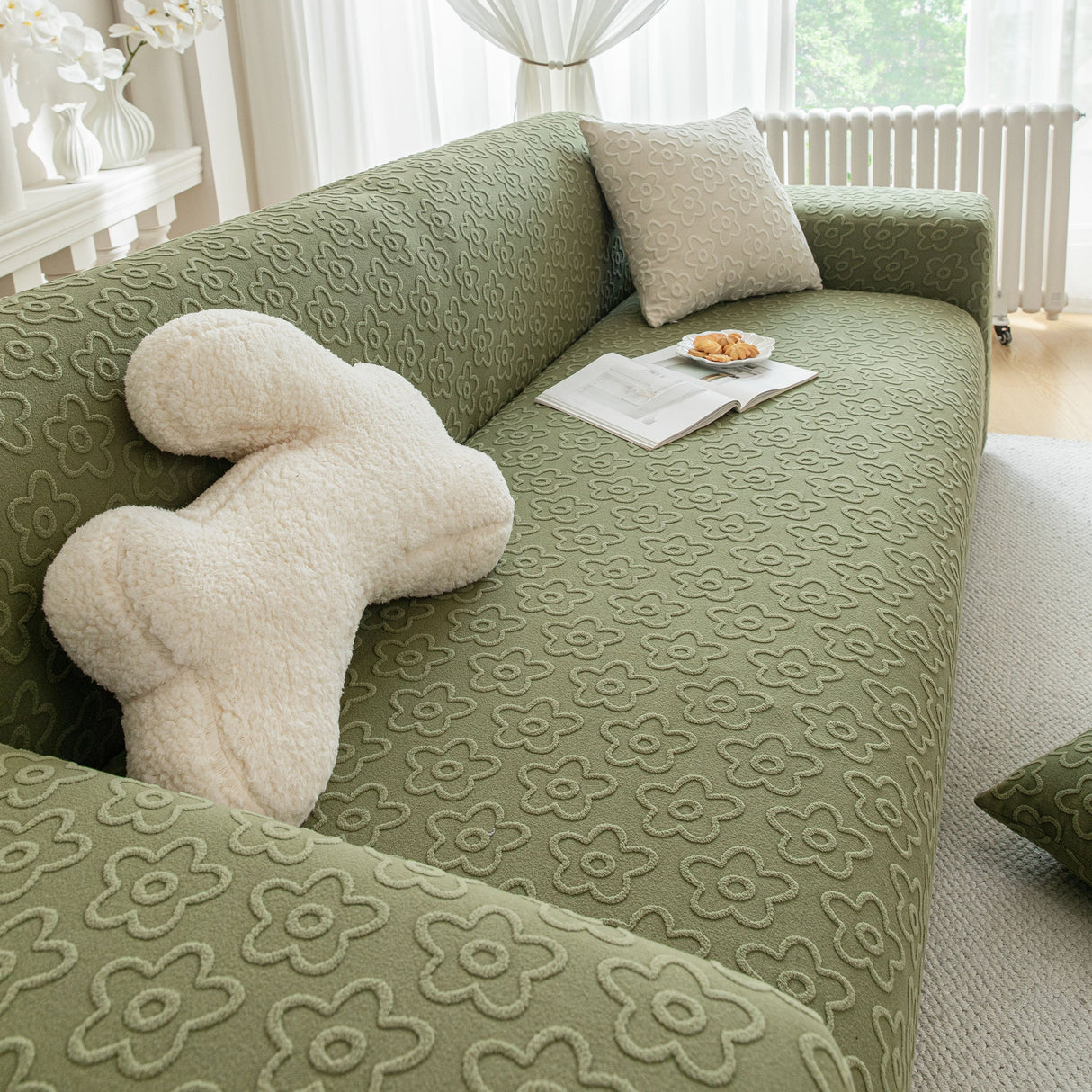 High Stretch Jacquard Sofa Slipcover, Soft Spandex Textured Floral Couch Cover