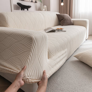 Modern Wavy Jacquard Sofa Slipcover, High Stretch Sofa Cover with 3D Organic Texture