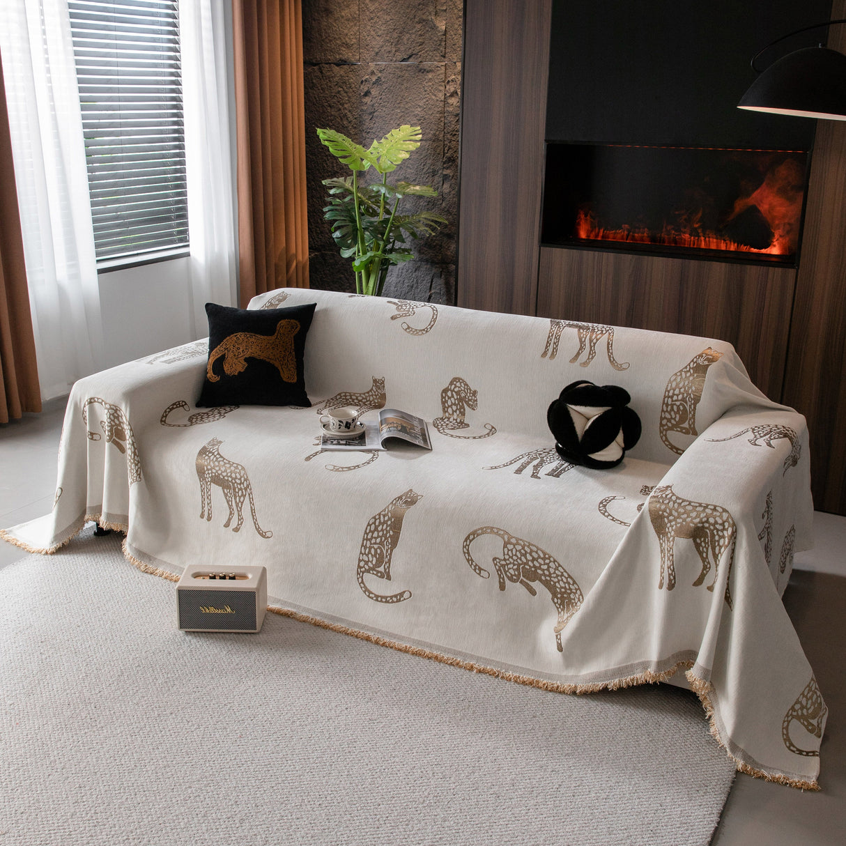 Leopard Sofa Cover Blanket Stylish Furniture Protector Throw for Couches & Loveseats