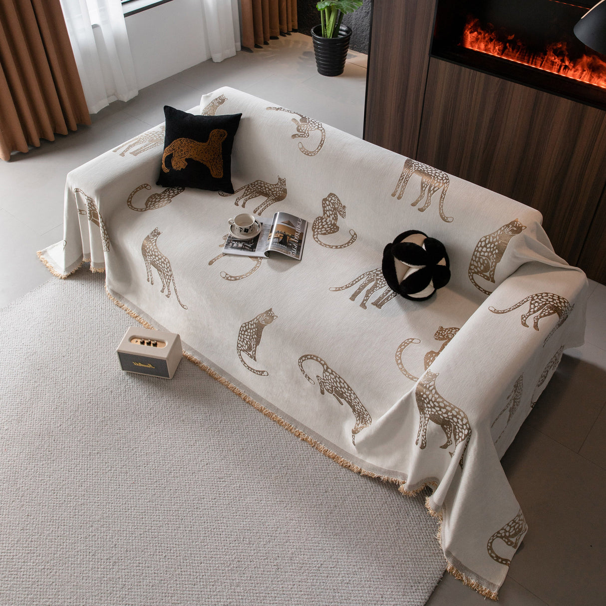 Leopard Sofa Cover Blanket Stylish Furniture Protector Throw for Couches & Loveseats