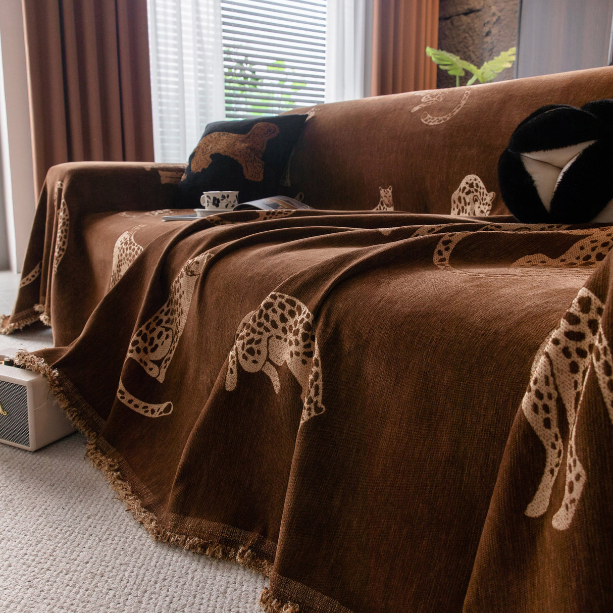 Leopard Sofa Cover Blanket Stylish Furniture Protector Throw for Couches & Loveseats