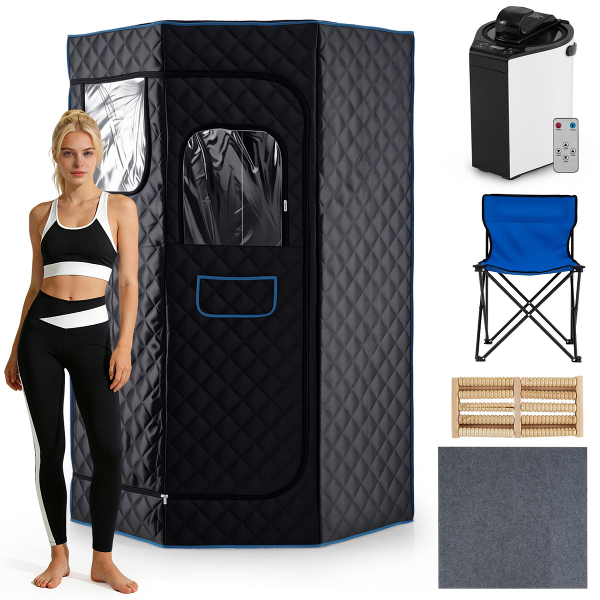 3L Portable Steam Sauna for Home Fast-Heat with 9-Level Remote Control and Folding Chair-Black