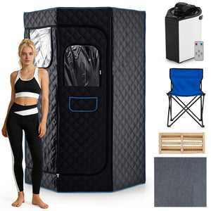 3L Portable Steam Sauna for Home Fast-Heat with 9-Level Remote Control and Folding Chair-Black