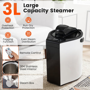 3L Portable Steam Sauna for Home Fast-Heat with 9-Level Remote Control and Folding Chair-Black