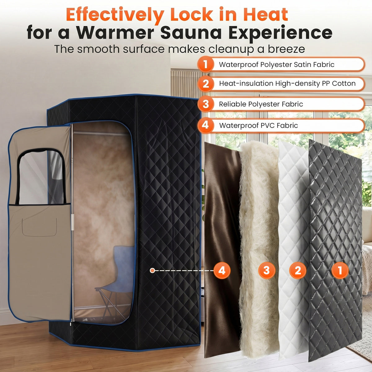 3L Portable Steam Sauna for Home Fast-Heat with 9-Level Remote Control and Folding Chair-Black