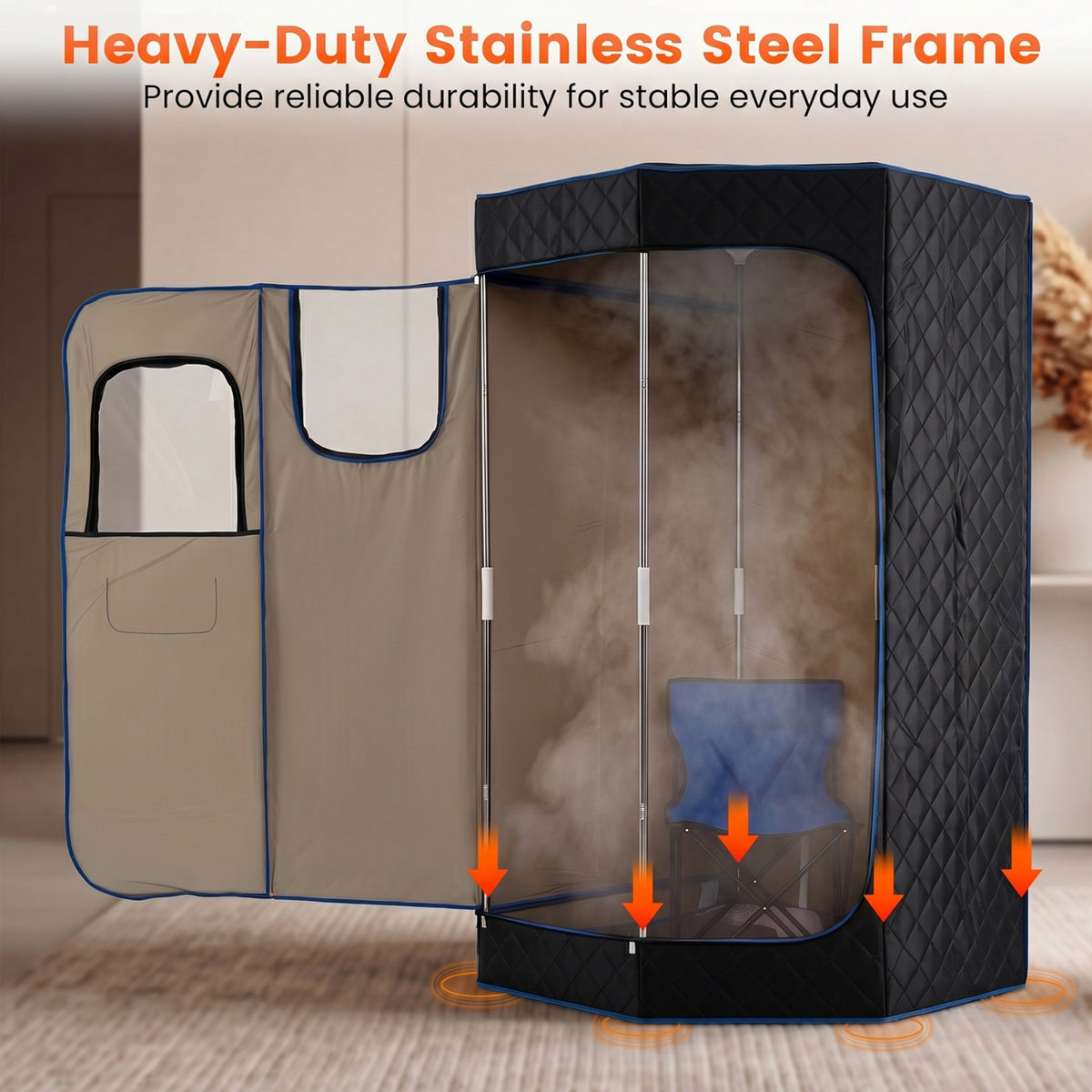 3L Portable Steam Sauna for Home Fast-Heat with 9-Level Remote Control and Folding Chair-Black