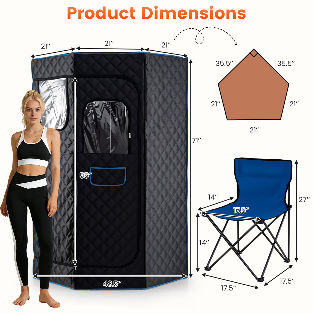 3L Portable Steam Sauna for Home Fast-Heat with 9-Level Remote Control and Folding Chair-Black