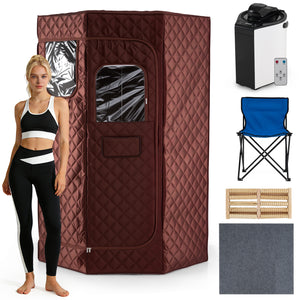 3L Portable Steam Sauna for Home Fast-Heat with 9-Level Remote Control and Folding Chair-Brown