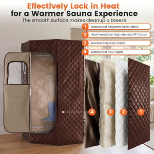 3L Portable Steam Sauna for Home Fast-Heat with 9-Level Remote Control and Folding Chair-Brown