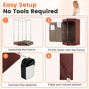 3L Portable Steam Sauna for Home Fast-Heat with 9-Level Remote Control and Folding Chair-Brown