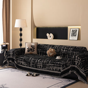 Modern Couch Protector Blanket Woven Chenille Sofa Cover Throw with Artistic Grid
