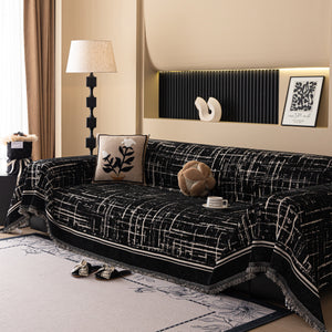 Modern Couch Protector Blanket Woven Chenille Sofa Cover Throw with Artistic Grid