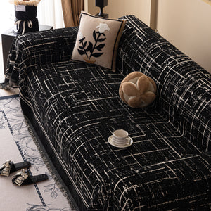 Modern Couch Protector Blanket Woven Chenille Sofa Cover Throw with Artistic Grid