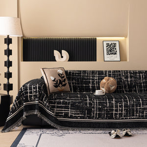 Modern Couch Protector Blanket Woven Chenille Sofa Cover Throw with Artistic Grid