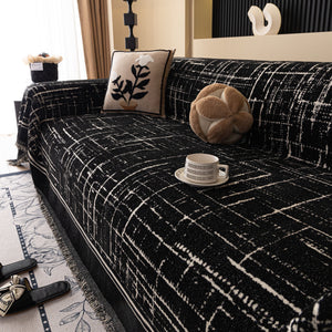 Modern Couch Protector Blanket Woven Chenille Sofa Cover Throw with Artistic Grid