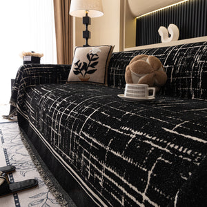 Modern Couch Protector Blanket Woven Chenille Sofa Cover Throw with Artistic Grid