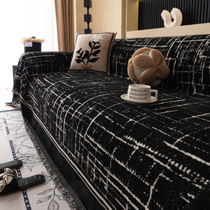 Modern Couch Protector Blanket Woven Chenille Sofa Cover Throw with Artistic Grid