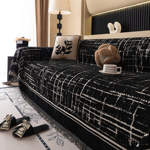 Modern Couch Protector Blanket Woven Chenille Sofa Cover Throw with Artistic Grid