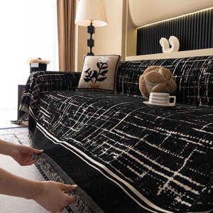 Modern Couch Protector Blanket Woven Chenille Sofa Cover Throw with Artistic Grid