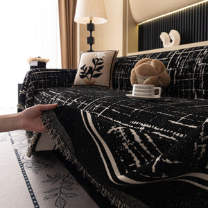 Modern Couch Protector Blanket Woven Chenille Sofa Cover Throw with Artistic Grid