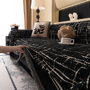 Modern Couch Protector Blanket Woven Chenille Sofa Cover Throw with Artistic Grid