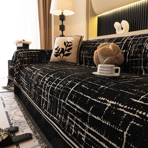 Modern Couch Protector Blanket Woven Chenille Sofa Cover Throw with Artistic Grid