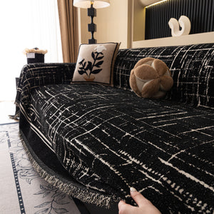 Modern Couch Protector Blanket Woven Chenille Sofa Cover Throw with Artistic Grid