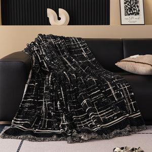 Modern Couch Protector Blanket Woven Chenille Sofa Cover Throw with Artistic Grid
