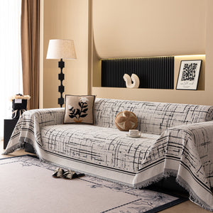 Modern Couch Protector Blanket Woven Chenille Sofa Cover Throw with Artistic Grid