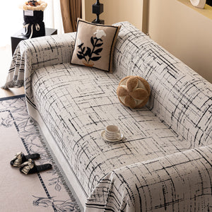 Modern Couch Protector Blanket Woven Chenille Sofa Cover Throw with Artistic Grid