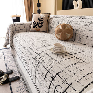 Modern Couch Protector Blanket Woven Chenille Sofa Cover Throw with Artistic Grid