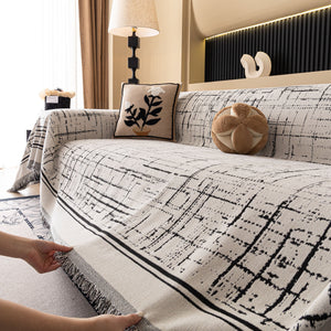 Modern Couch Protector Blanket Woven Chenille Sofa Cover Throw with Artistic Grid