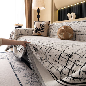 Modern Couch Protector Blanket Woven Chenille Sofa Cover Throw with Artistic Grid