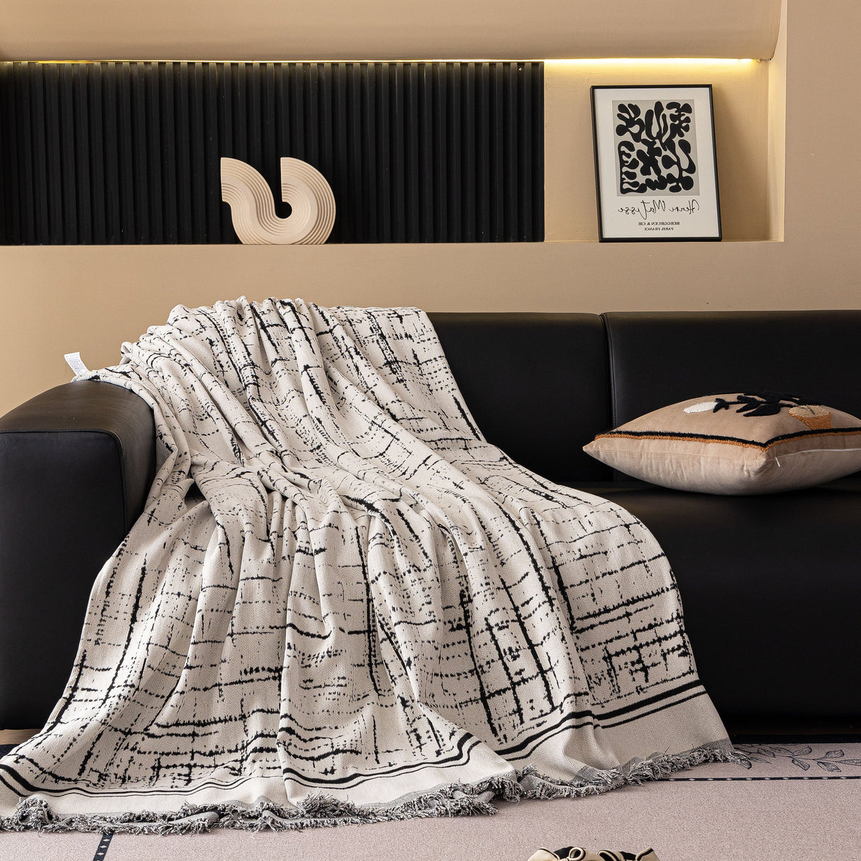 Modern Couch Protector Blanket Woven Chenille Sofa Cover Throw with Artistic Grid