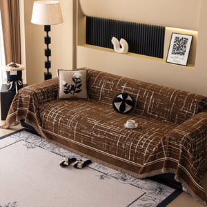 Modern Couch Protector Blanket Woven Chenille Sofa Cover Throw with Artistic Grid