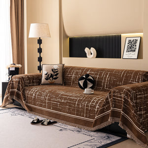 Modern Couch Protector Blanket Woven Chenille Sofa Cover Throw with Artistic Grid