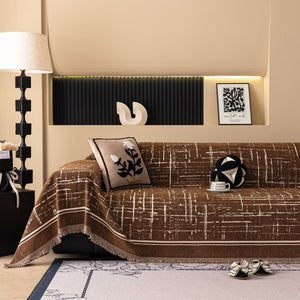 Modern Couch Protector Blanket Woven Chenille Sofa Cover Throw with Artistic Grid