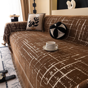 Modern Couch Protector Blanket Woven Chenille Sofa Cover Throw with Artistic Grid