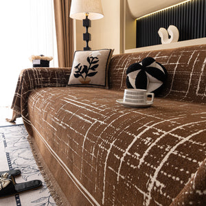 Modern Couch Protector Blanket Woven Chenille Sofa Cover Throw with Artistic Grid