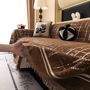 Modern Couch Protector Blanket Woven Chenille Sofa Cover Throw with Artistic Grid
