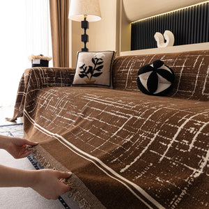 Modern Couch Protector Blanket Woven Chenille Sofa Cover Throw with Artistic Grid
