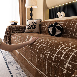 Modern Couch Protector Blanket Woven Chenille Sofa Cover Throw with Artistic Grid