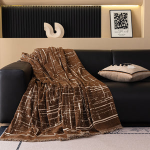 Modern Couch Protector Blanket Woven Chenille Sofa Cover Throw with Artistic Grid