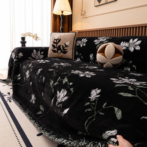 Luxury Thickened Sofa Throw Cover, Decorative Cozy Floral Jacquard Couch Cover Blanket