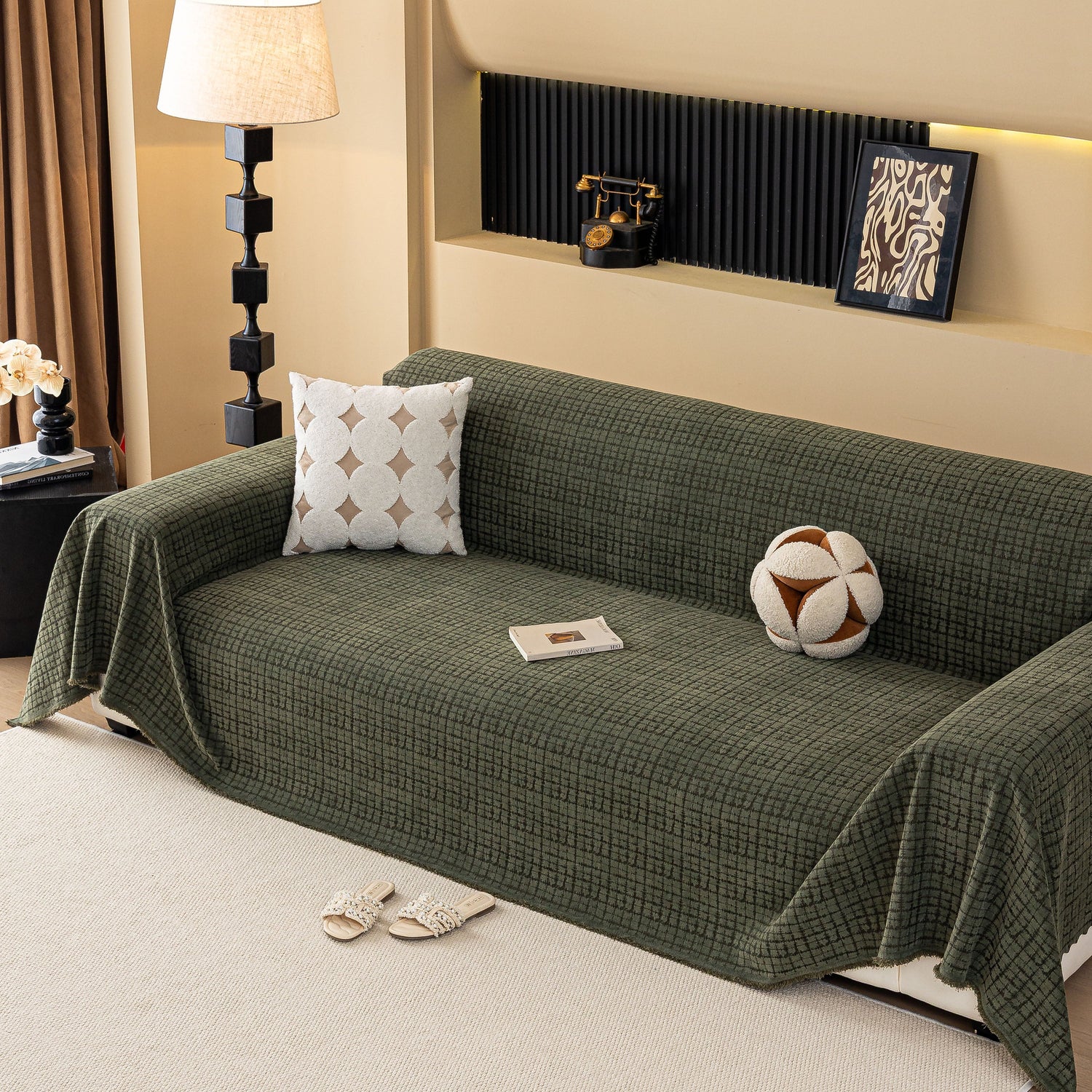 Jacquard Textured Couch Cover Throw, Soft Thick Decorative Slipcover for Couch