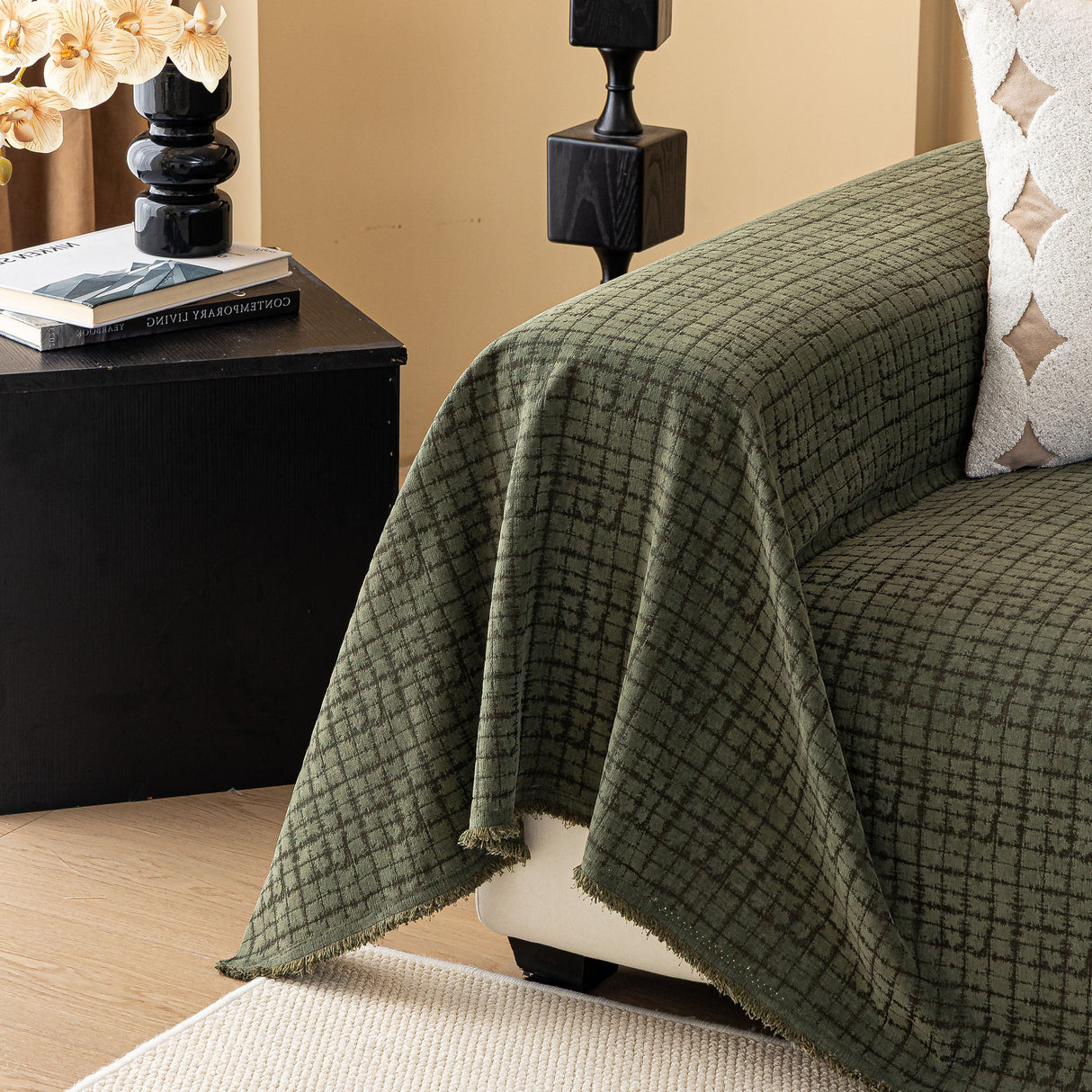 Jacquard Textured Couch Cover Throw, Soft Thick Decorative Slipcover for Couch