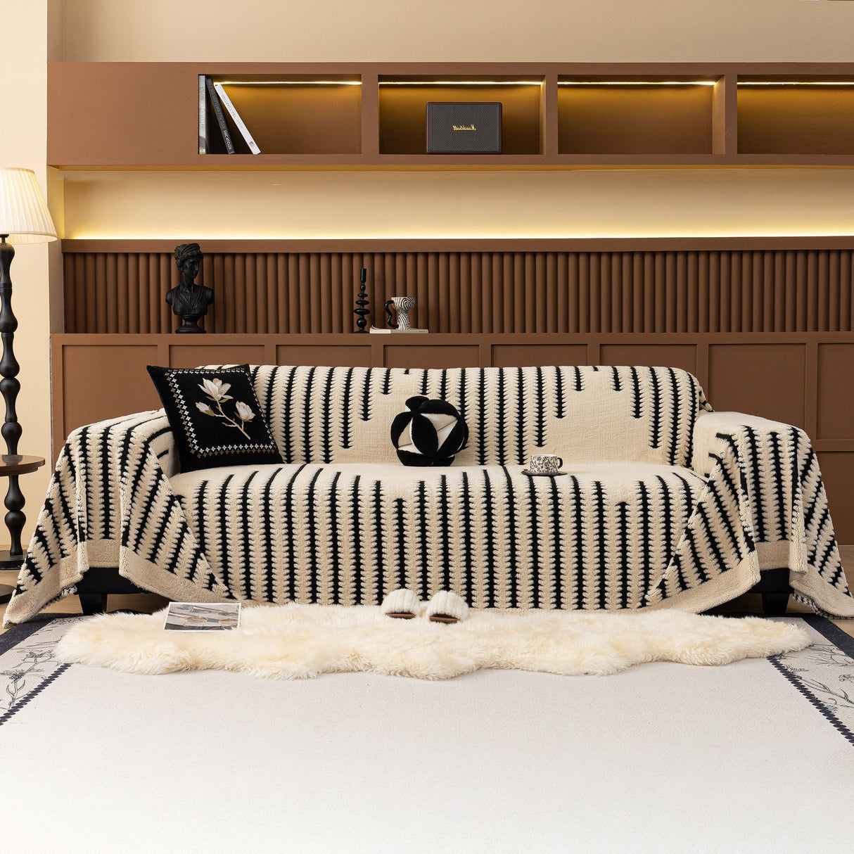 Jacquard Fleece Throw Blanket for Couch Plush Fuzzy Cozy Soft Blankets and Throws for Sofa