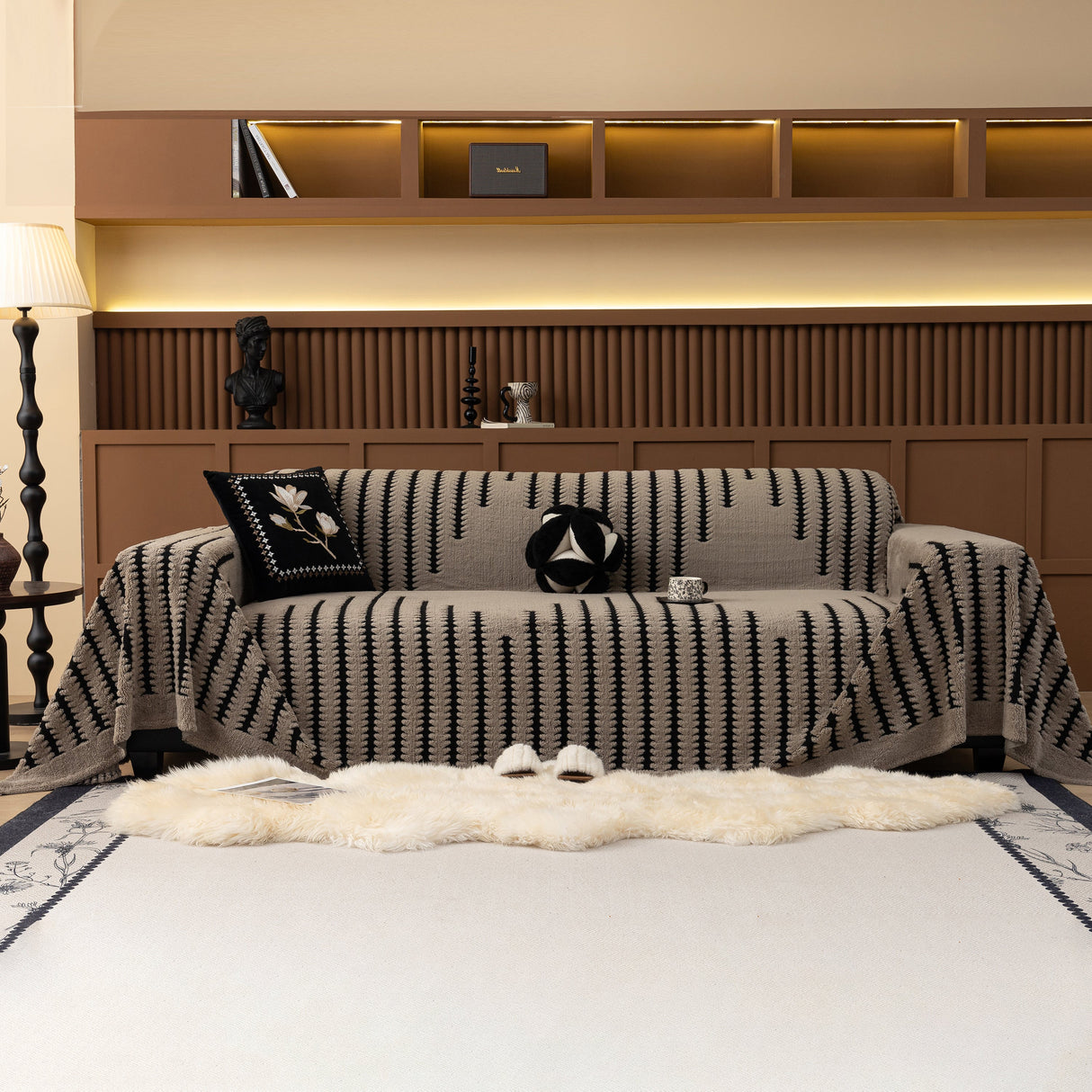 Jacquard Fleece Throw Blanket for Couch Plush Fuzzy Cozy Soft Blankets and Throws for Sofa